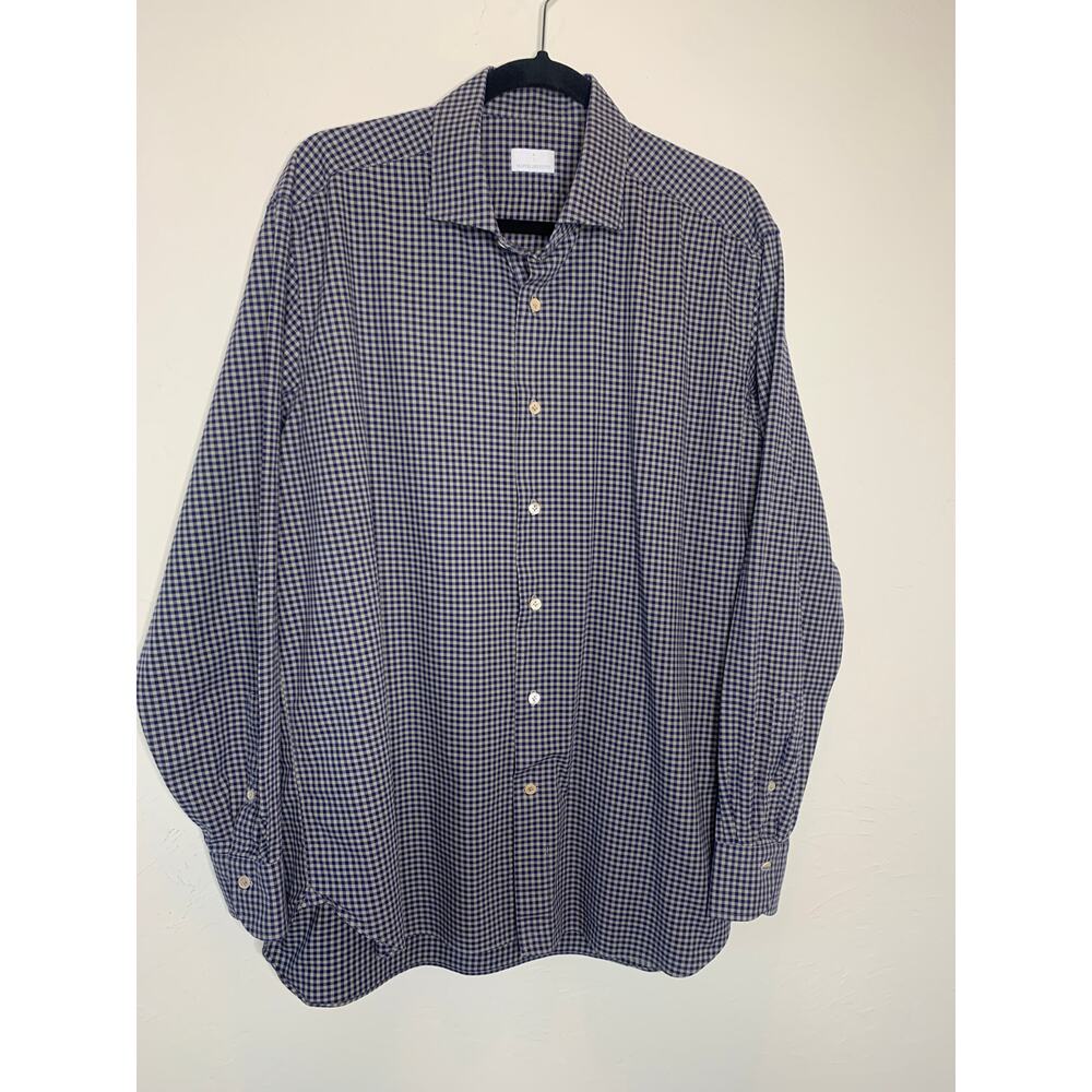 Mastai Ferretti Blue Gray Checked Button Up Shirt Sz XL